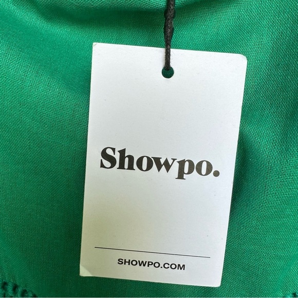 NWT Showpo Harlem Asymmetrical Puff Sleeve Mini Dress Cotton Linen Green US 8 - Picture 6 of 8